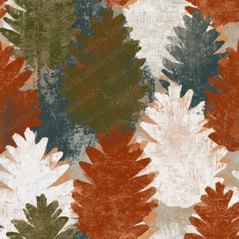 Screenprint Pine Cone Rust Moss Digital Paper Pack (DDD012861)