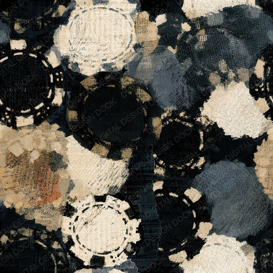 Collage Poker Chips Cream Black Seamless Digital Paper Pack (DDD012866)