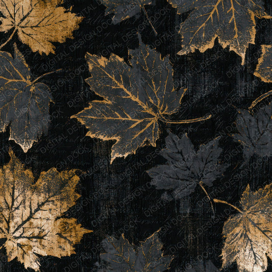 Indian Block Print Autumn Leaves Charcoal Gold Digital Paper Pack (DDD012871)