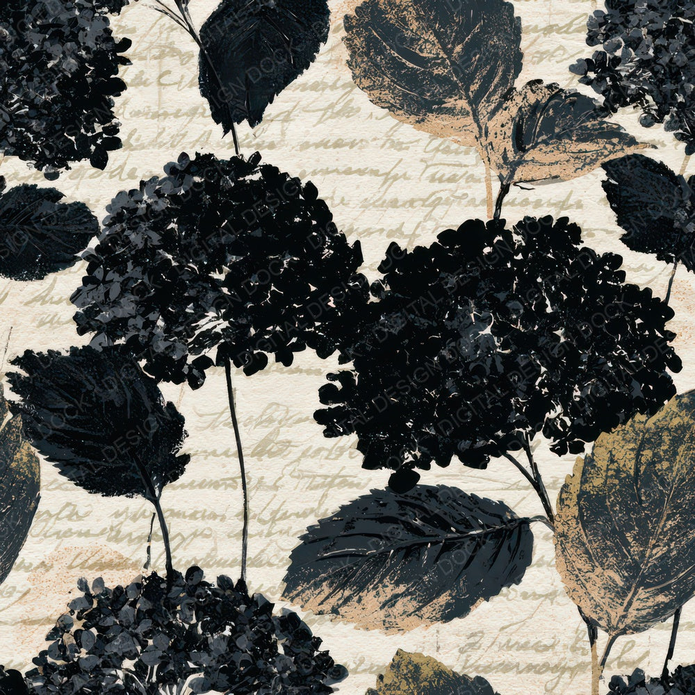 Letterpress Hydrangea Cream Black Digital Paper Pack (DDD012872)