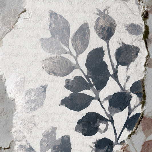 Torn Paper Berries Silver White Digital Paper Pack (DDD012881)
