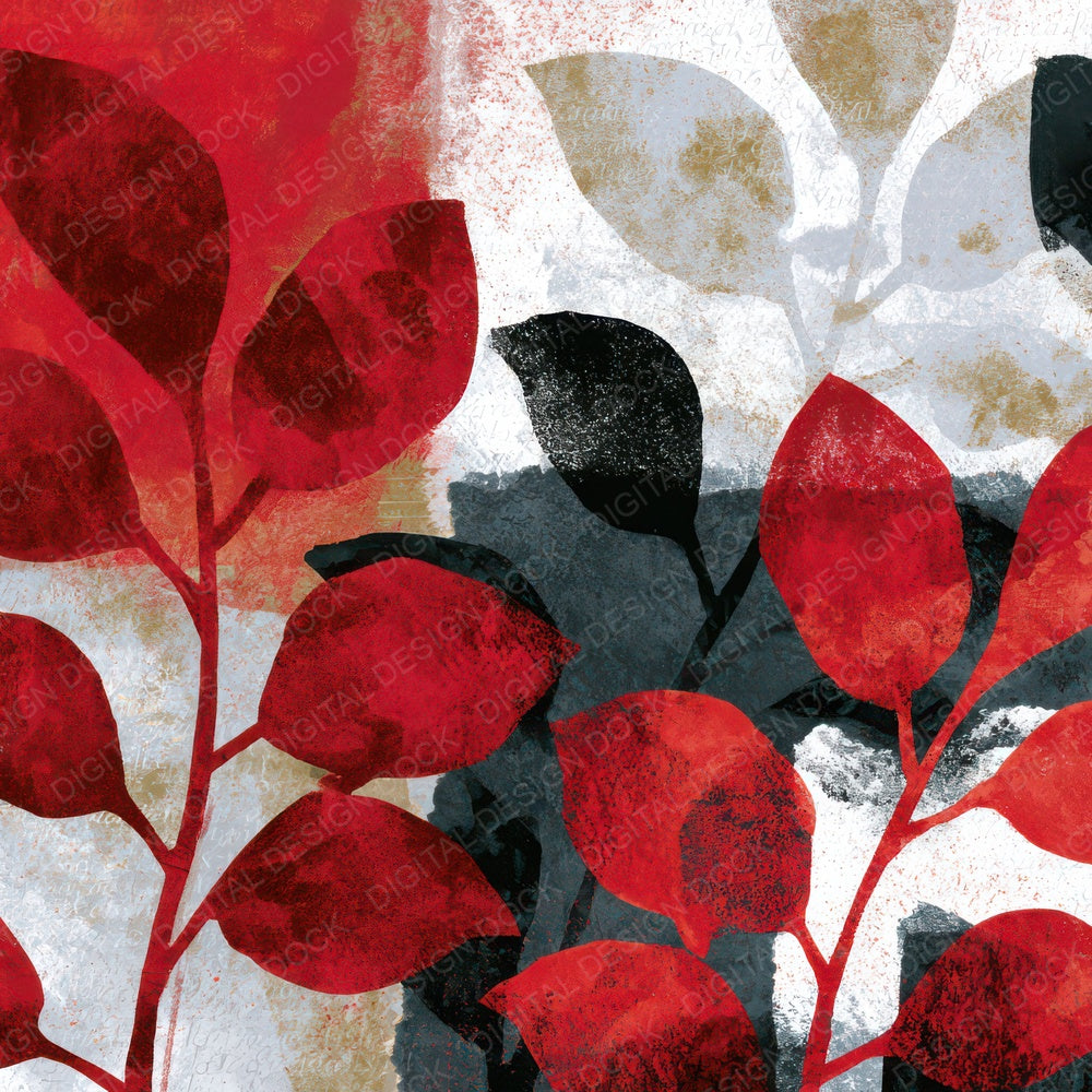 Sumi-e Crimson White Abstract Digital Paper Pack (DDD012899)