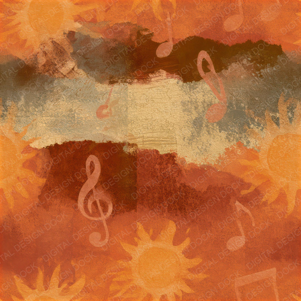 Egg Tempera Music Notes Sun Rust Gold Seamless Digital Paper Pack (DDD012908)