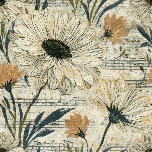 Etching Music Notes Daisies Cream Digital Paper Pack (DDD012910)
