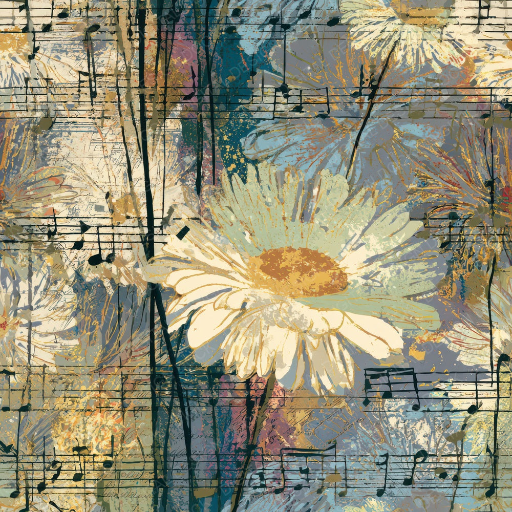 Etching Music Notes Daisies Cream Digital Paper Pack (DDD012910)