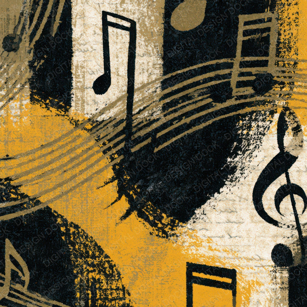 Mezzotint Music Notes Cream Mustard Digital Paper Pack (DDD012915)