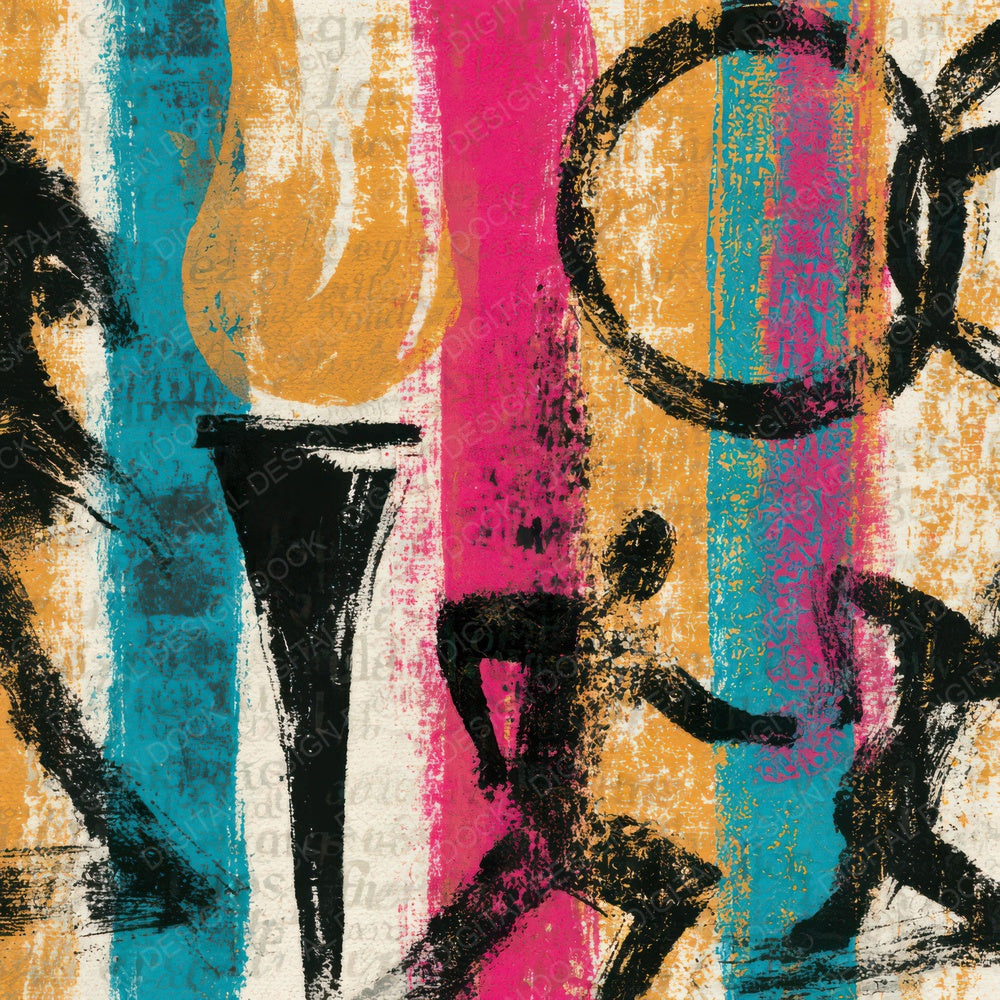 Sumi-e Retro Olympic Turquoise Pink Digital Paper Pack (DDD012920)