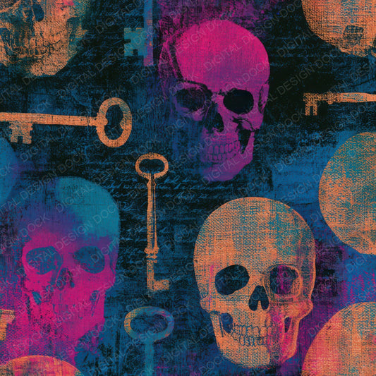 Infrared Skulls Keys Pink Cyan Digital Paper Pack (DDD012932)
