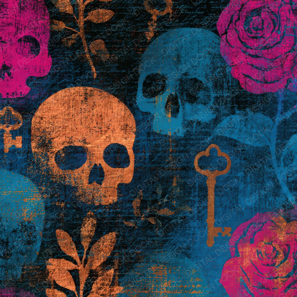 Infrared Skulls Keys Pink Cyan Digital Paper Pack (DDD012932)
