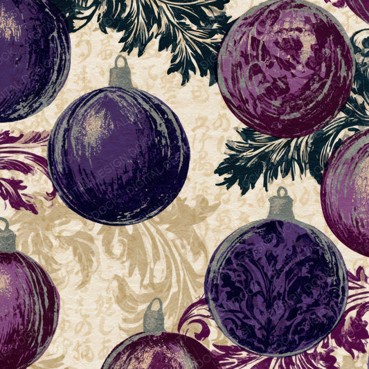 Letterpress Christmas Baroque Plum Cream Digital Paper Pack (DDD012933)