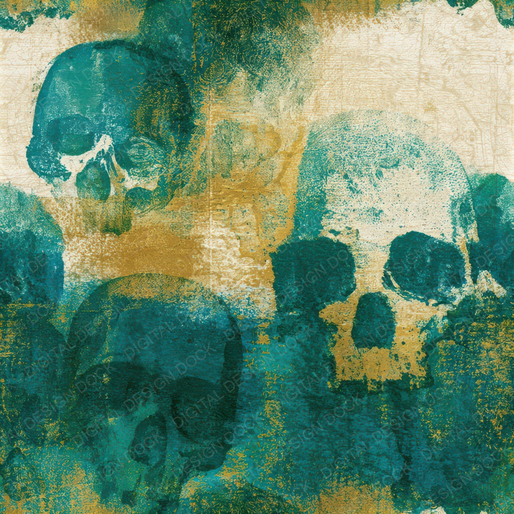 Monoprint Skulls Malachite Teal Seamless Digital Paper Pack (DDD012936)