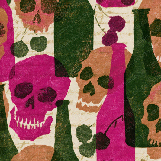 Risograph Skulls Cherry Soda Magenta Digital Paper Pack (DDD012939)