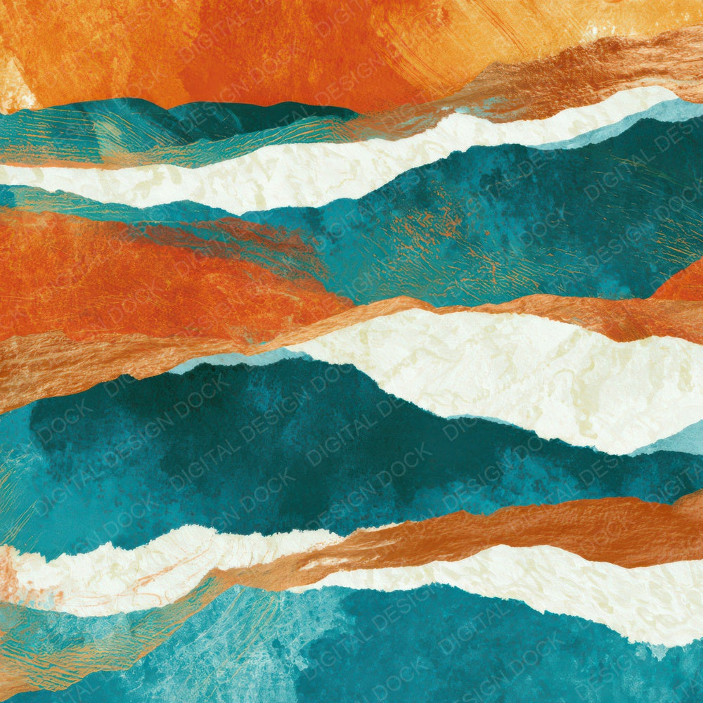 Collage Tangerine Aqua Abstract Digital Paper Pack (DDD012949)