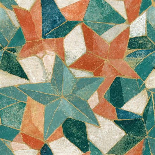 Egg Tempera Pentagrams Folds Papaya Jade Seamless Digital Paper Pack (DDD012951)
