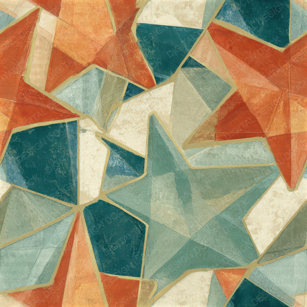 Egg Tempera Pentagrams Folds Papaya Jade Seamless Digital Paper Pack (DDD012951)