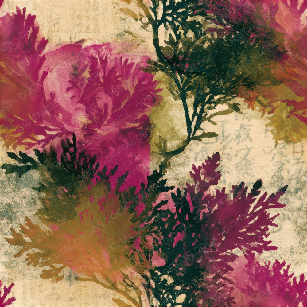 Watercolour Kelp Forest Fuchsia Lime Seamless Digital Paper Pack (DDD012964)