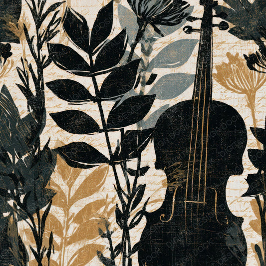 Linocut Botanical Violin Black Chalk Digital Paper Pack (DDD012972)