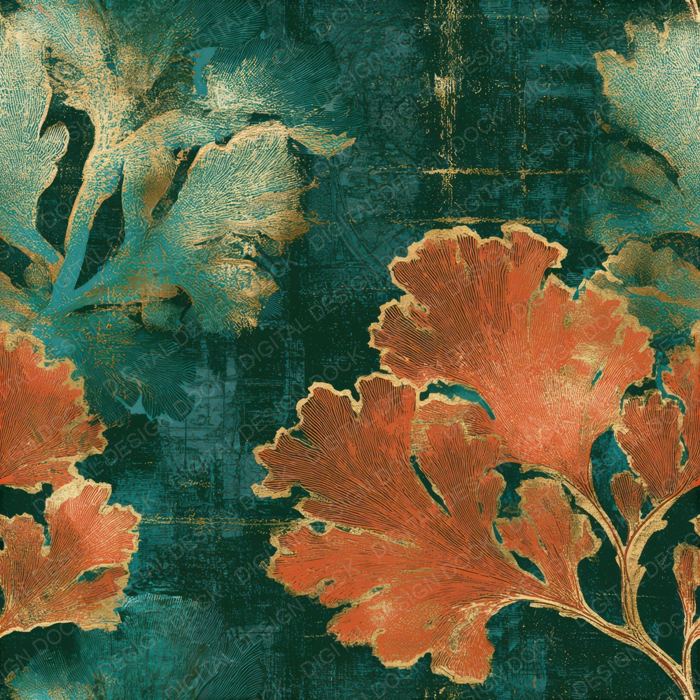 Etching Coral Jade Copper Seamless Digital Paper Pack (DDD012985)