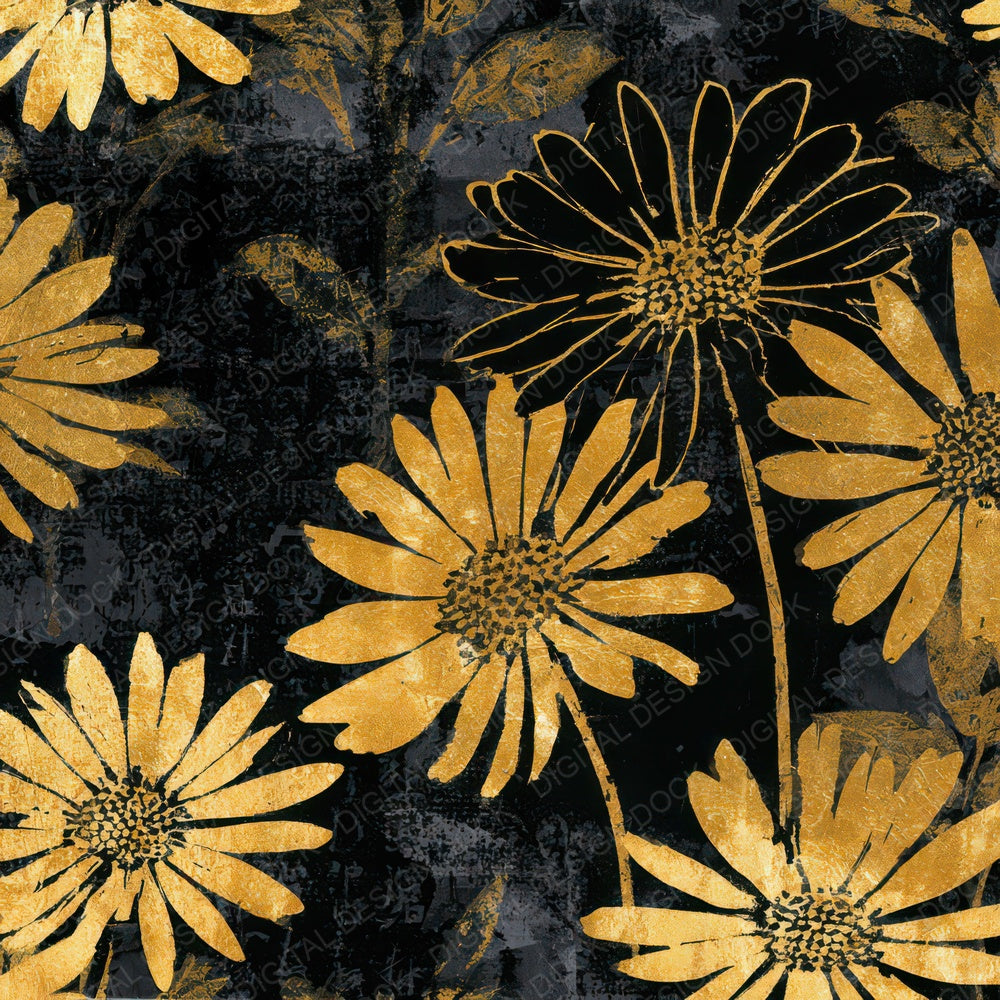 Monoprint Daisy Gold Black Digital Paper Pack (DDD012987)
