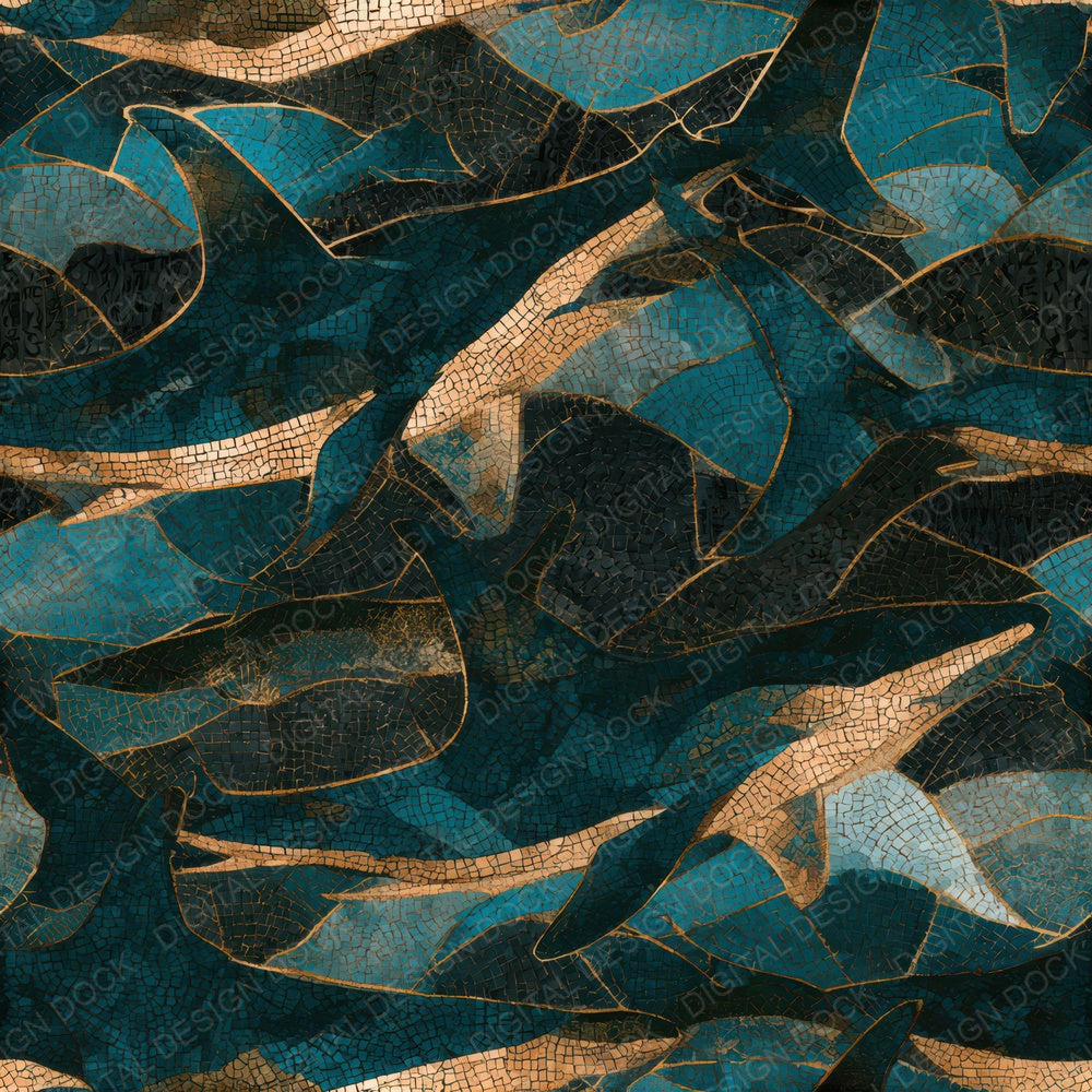 Mosaic Sharks Teal Brass Seamless Digital Paper Pack (DDD013001)