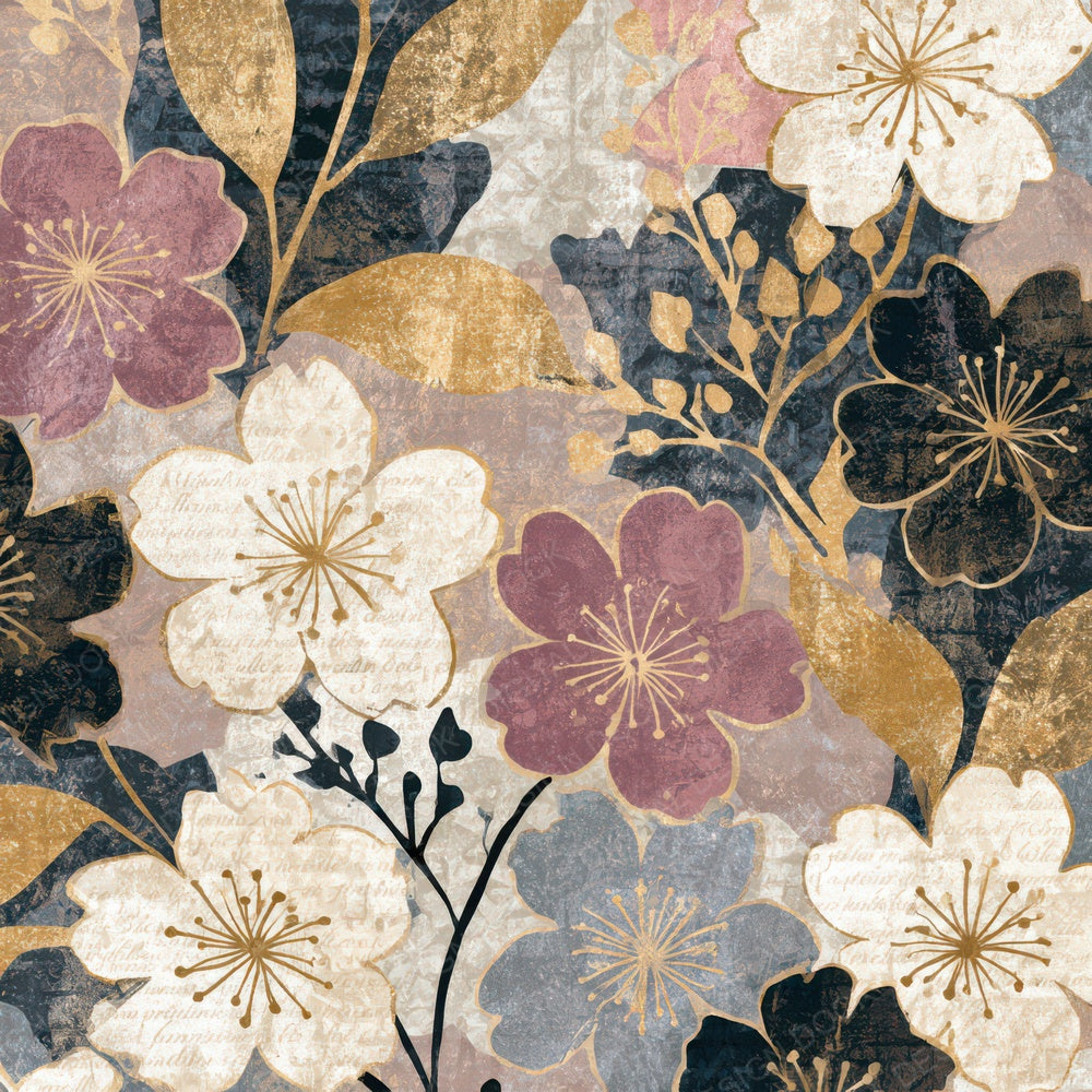 Woodblock Cherry Blossom Mushroom Ivory Digital Paper Pack (DDD013003)