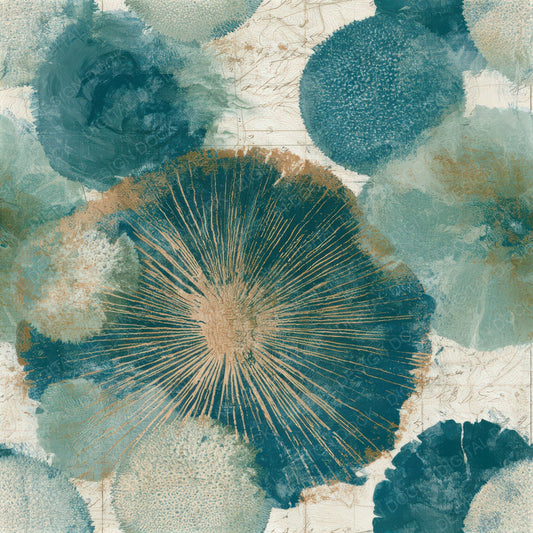 Antique Map Puffballs Teal Bone Seamless Digital Paper Pack (DDD013007)