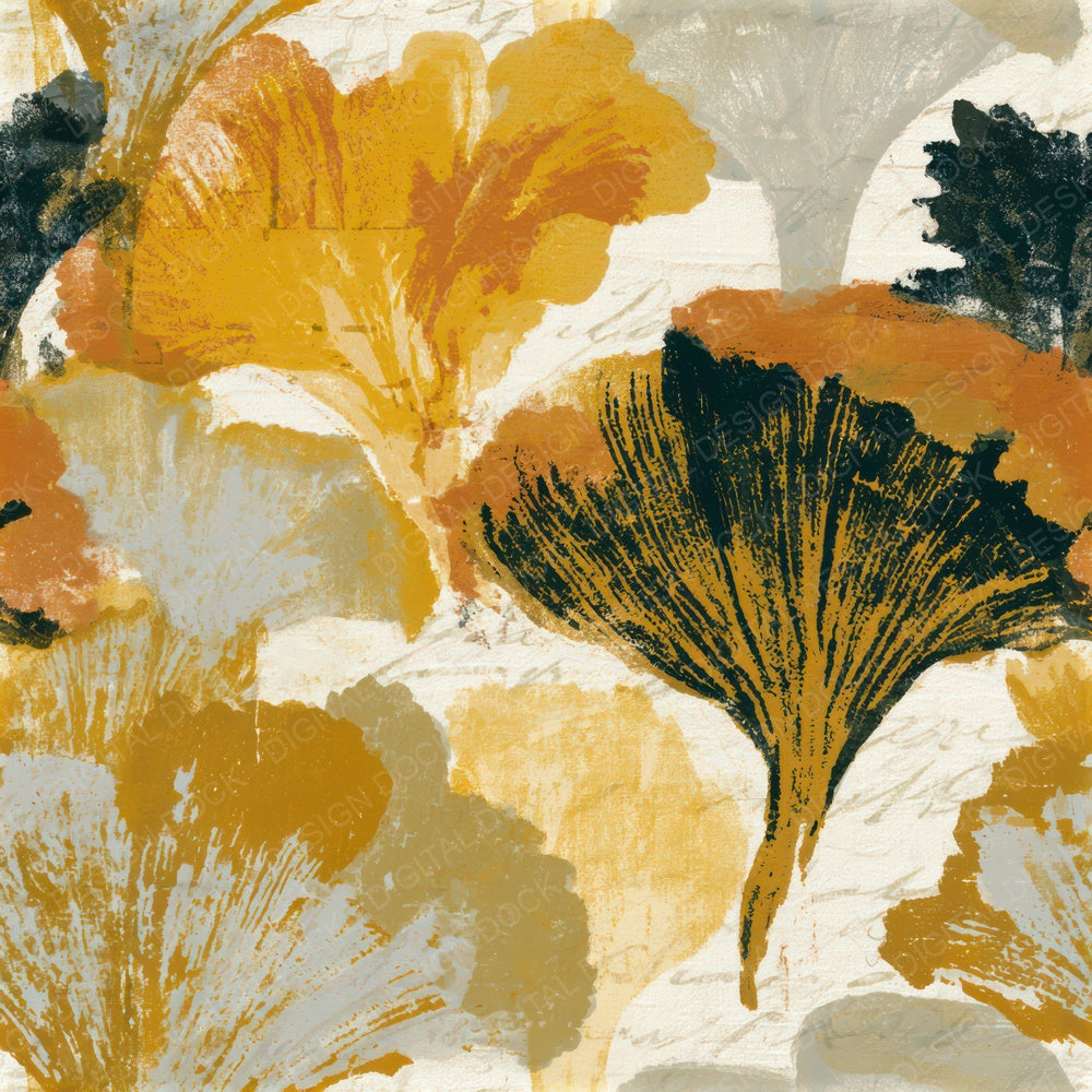 Indian Block Print Chanterelle Gold Seamless Digital Paper Pack (DDD013012)