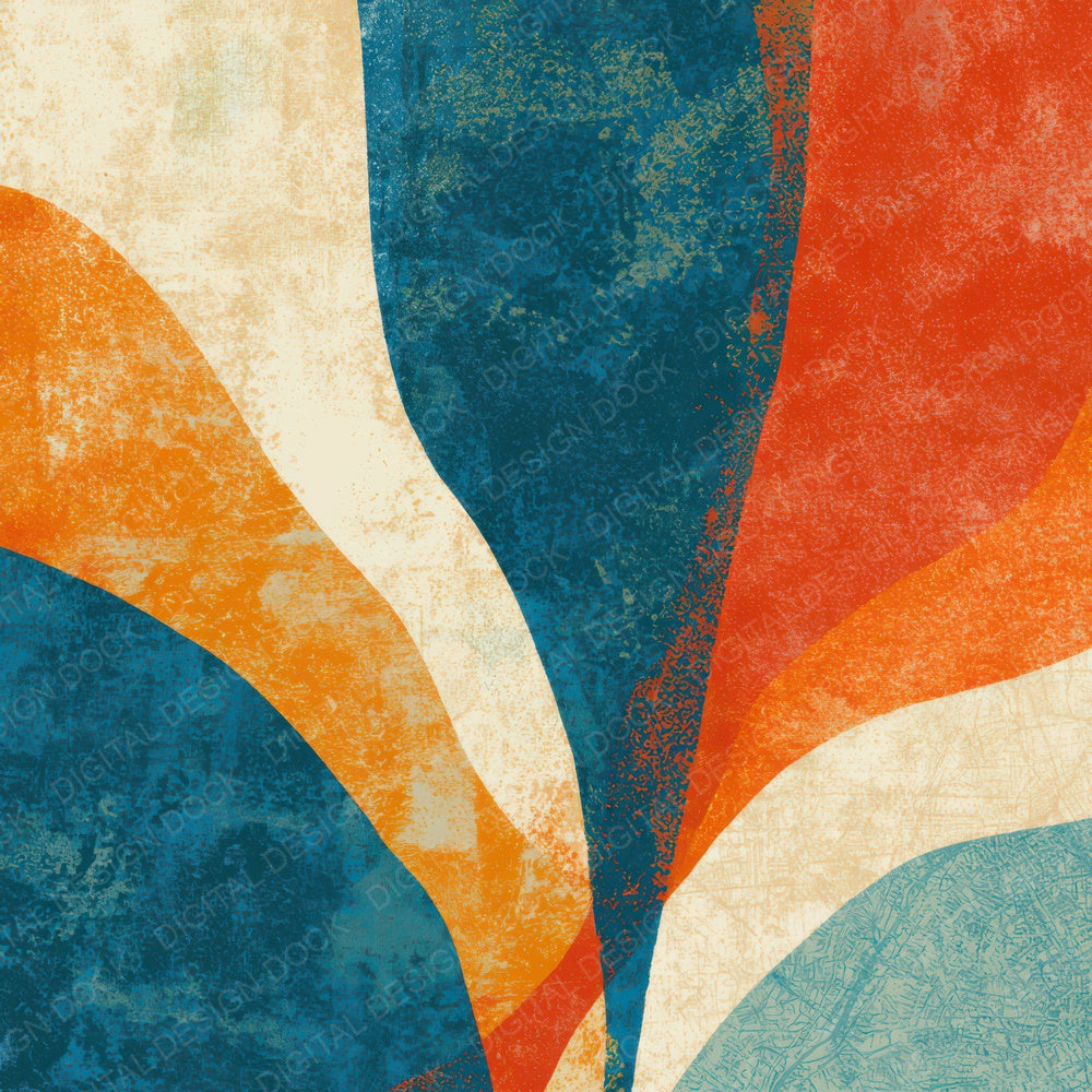 Mid Century Coral Sea Blue Abstract Digital Paper Pack (DDD013031)