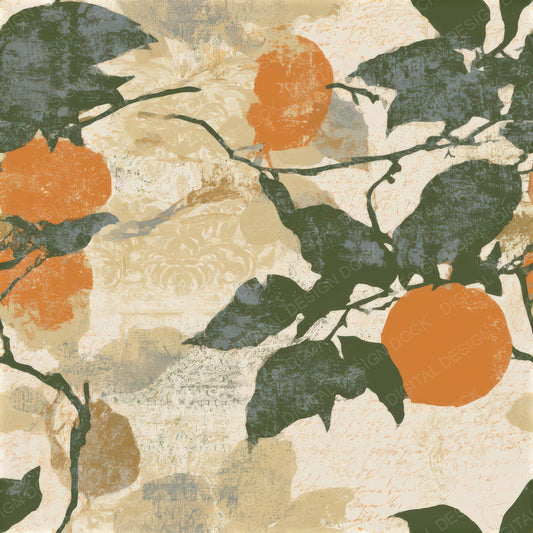Rococo Persimmons Sepia Oat Seamless Digital Paper Pack (DDD013039)