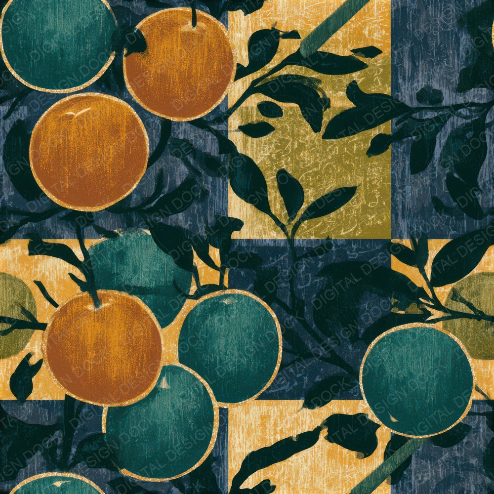Ukiyo-e Plum Palm Ochre Seamless Digital Paper Pack (DDD013041)
