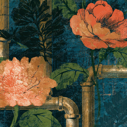 Etching Pipework Copper Florals Navy Digital Paper Pack (DDD013050)