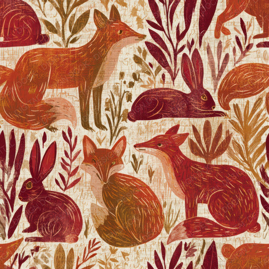 Folk Art Foxes Rabbits Pumpkin Wine Digital Paper Pack (DDD013051)