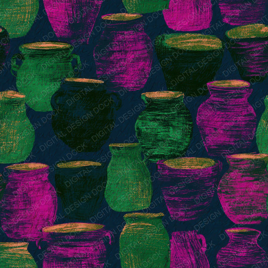 Folk Art Terracotta Pots Neon Magenta Digital Paper Pack (DDD013069)