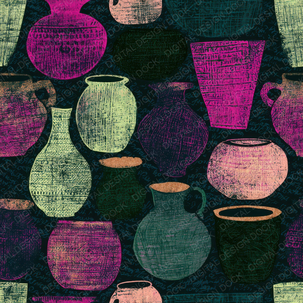 Folk Art Terracotta Pots Neon Magenta Digital Paper Pack (DDD013069)