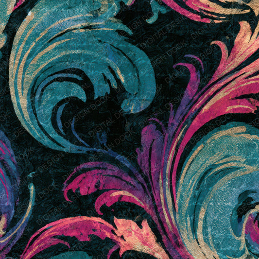 Rococo Teal Magenta Abstract Digital Paper Pack (DDD013081)