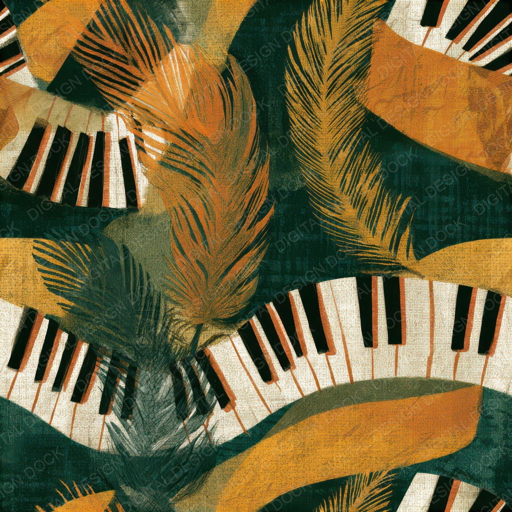Bohemian Piano Keys Amber Forest Seamless Digital Paper Pack (DDD013107)