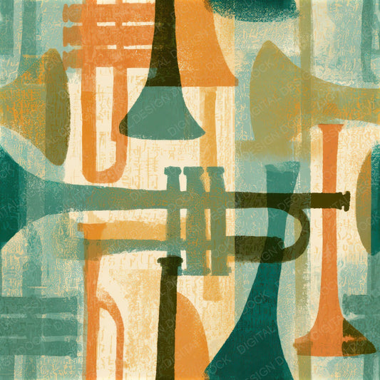 Mid Century Trumpets Sage Primrose Seamless Digital Paper Pack (DDD013116)