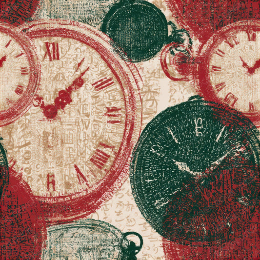 Typographic Clocks Forest Green Crimson Seamless Digital Paper Pack (DDD013137)
