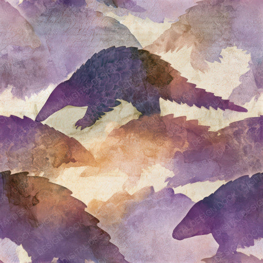 Watercolour Pangolin Amethyst Lavender Seamless Digital Paper Pack (DDD013143)