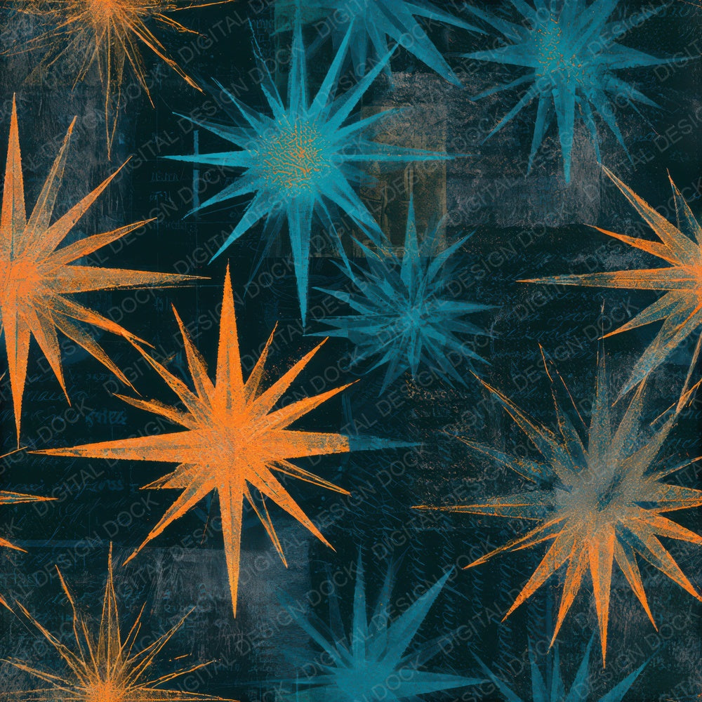 Blueprint Compass Rose Tangerine Seamless Digital Paper Pack (DDD013157)