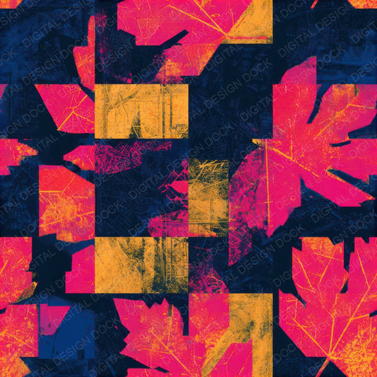 Bauhaus Autumn Leaves Pink Yellow Navy Seamless Digital Paper Pack (DDD013170)