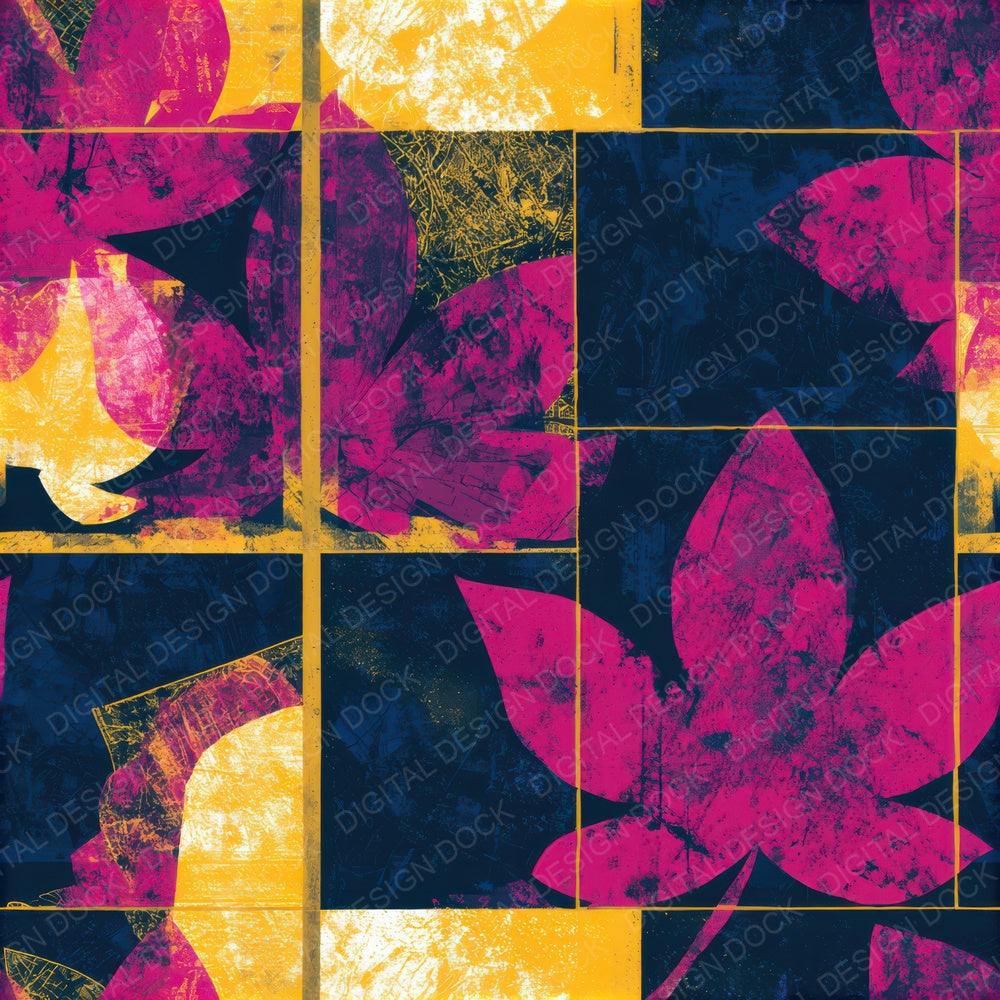 Bauhaus Autumn Leaves Pink Yellow Navy Seamless Digital Paper Pack (DDD013170)
