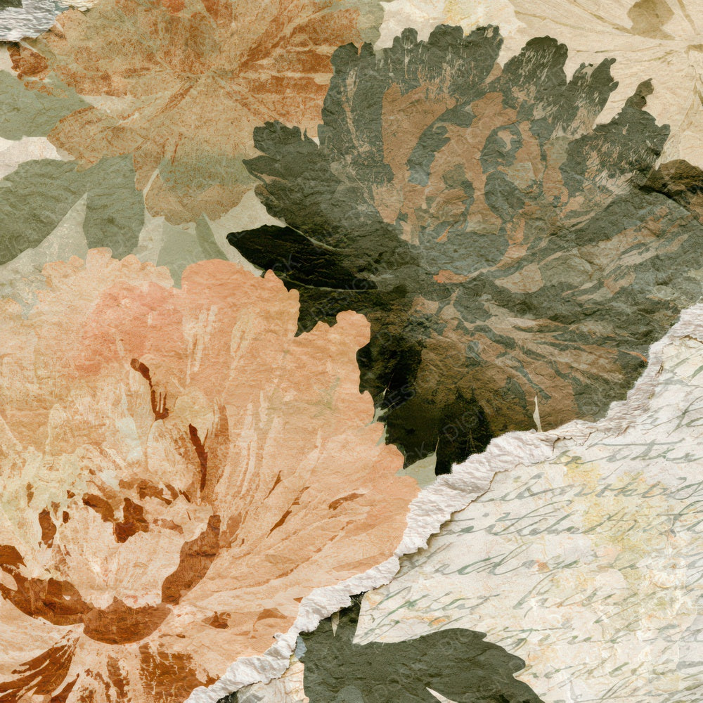 Collage Peonies Sepia Oat Digital Paper Pack (DDD013172)