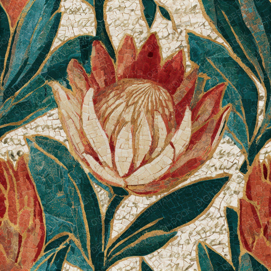 Mosaic Protea Papaya Jade Seamless Digital Paper Pack (DDD013178)