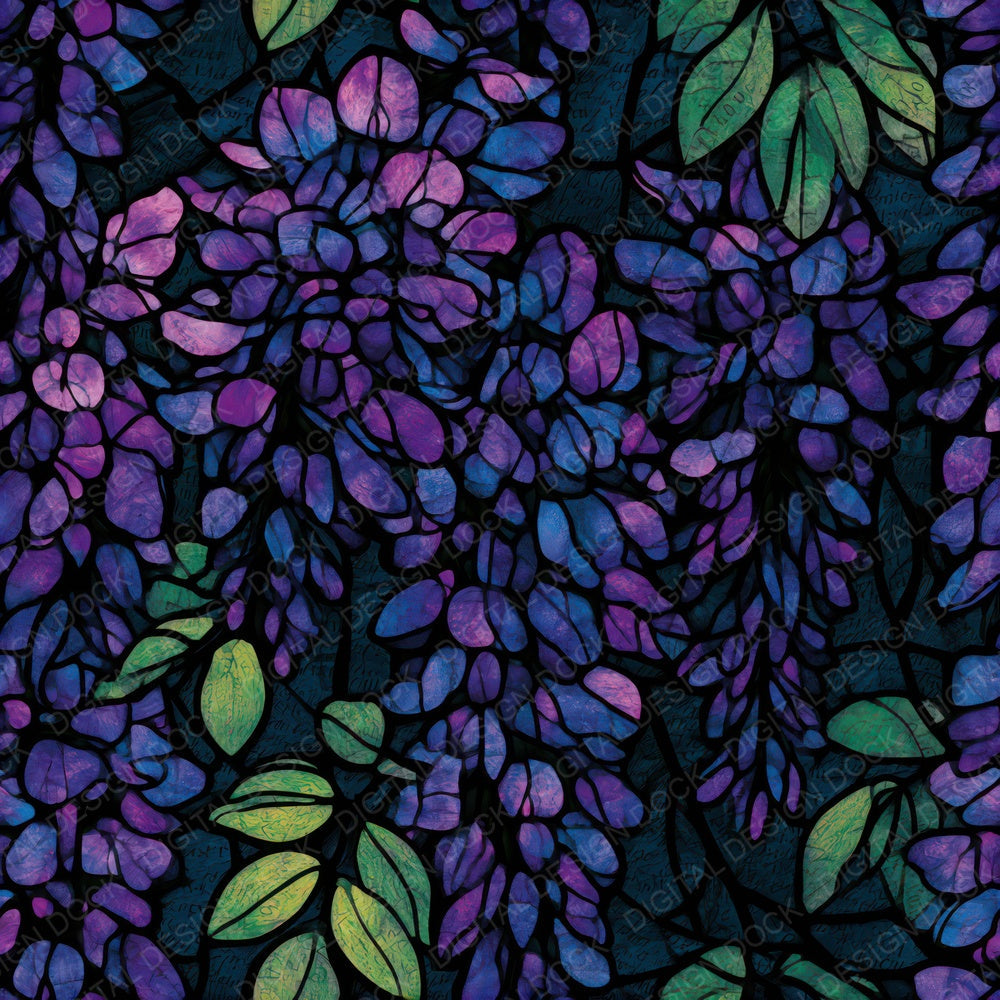 Stained Glass Wisteria Neon Magenta Seamless Digital Paper Pack (DDD013182)
