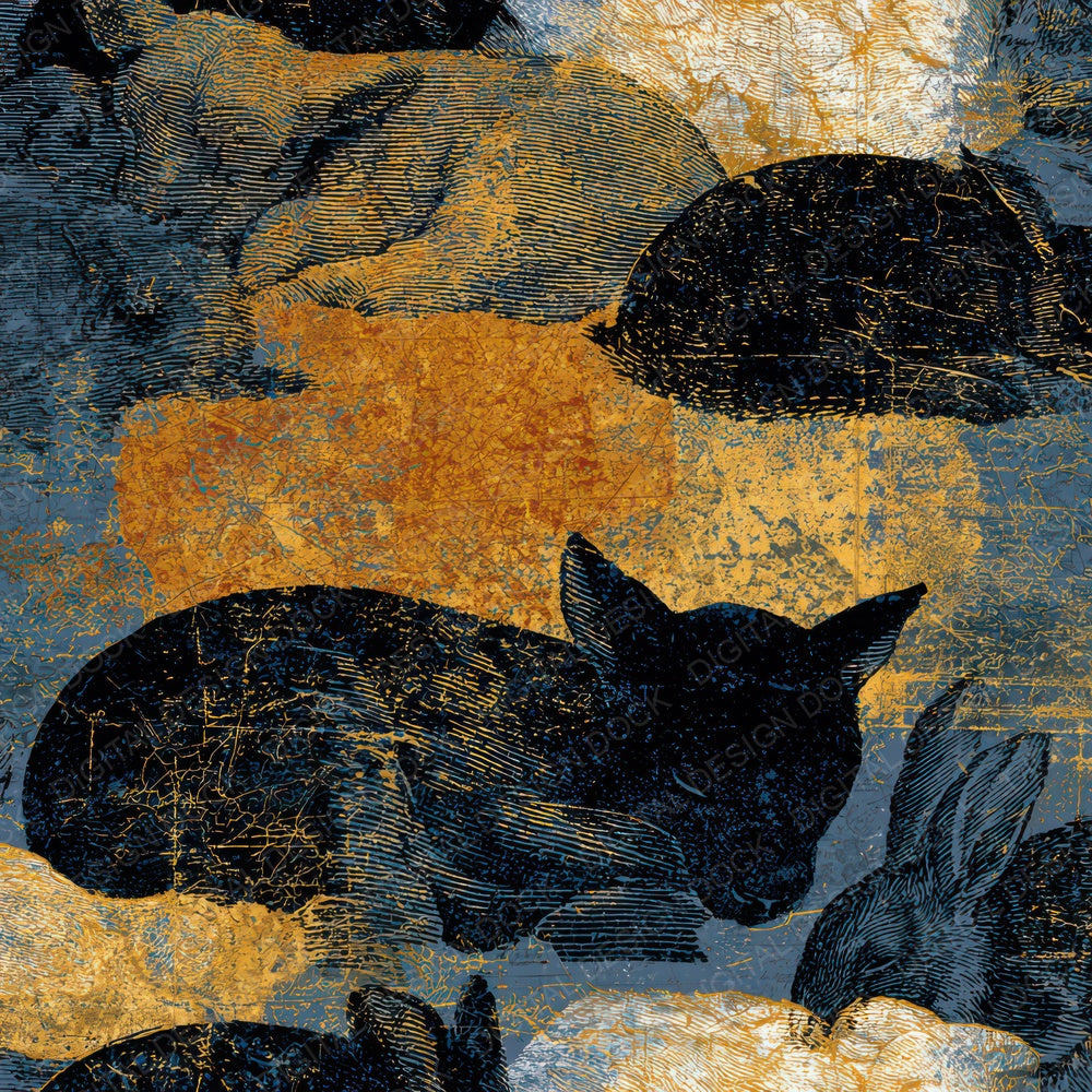 Engraving Baby Animals Charcoal Gold Digital Paper Pack (DDD013192)