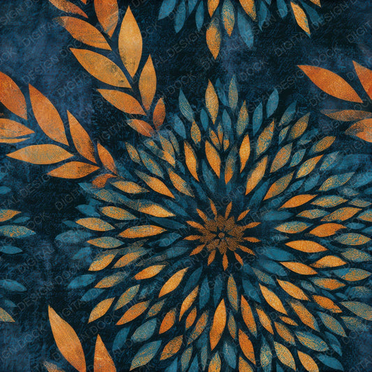 Mandala Wheat Tangerine Turquoise Seamless Digital Paper Pack (DDD013194)