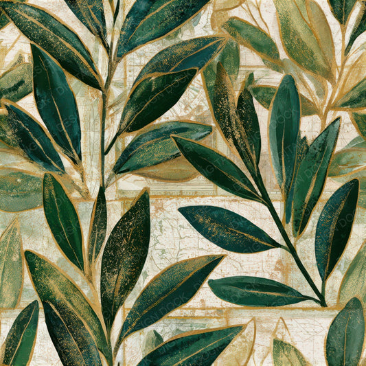 Bohemian Olive Branches Gold Seamless Digital Paper Pack (DDD013209)
