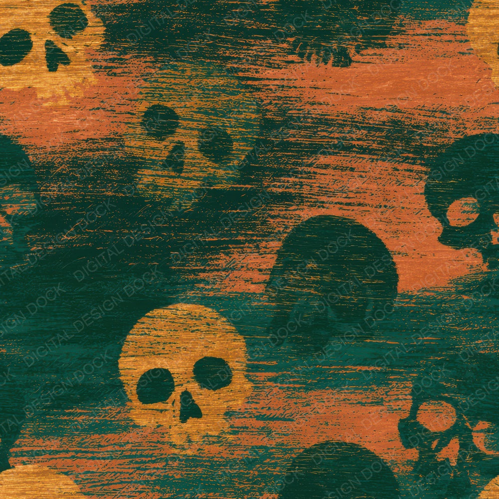 Woodcut Skulls Amber Forest Green Digital Paper Pack (DDD013224)