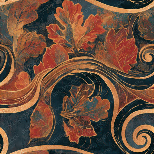 Art Nouveau Autumn Leaves Copper Seamless Digital Paper Pack (DDD013226)